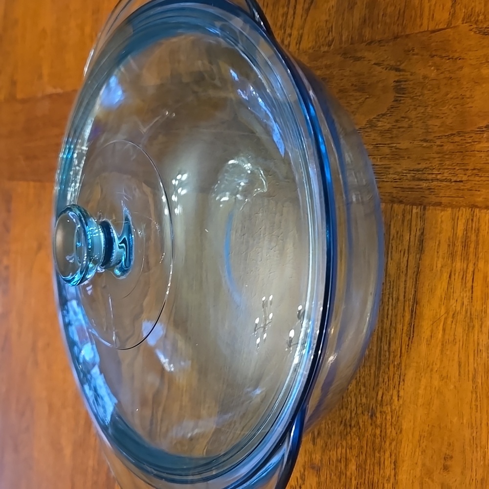 VINTAGE Blue Glass Baking Dish with Lid